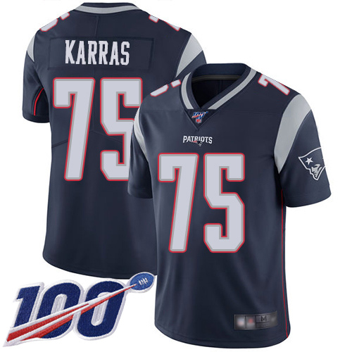 New England Patriots Football 75 Vapor Untouchable 100th Season Limited Navy Blue Men Ted Karras Home NFL Jersey